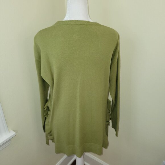 Piccadilly Side Tie Rib Knit 3/4 Sleeve Sweater Top Fern Green Women's Size S - Picture 6 of 15